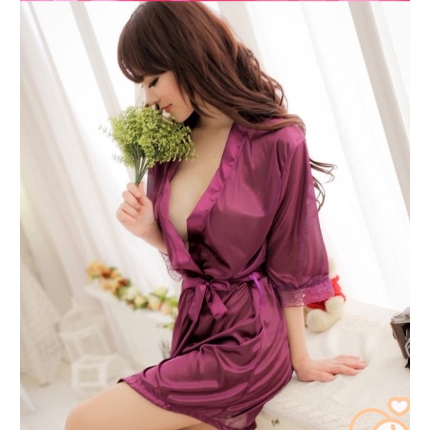 TGM - PL019 Baju tidur Sexy Kimono Set lace bahan satin Import AsCalor Sutra piyama cod