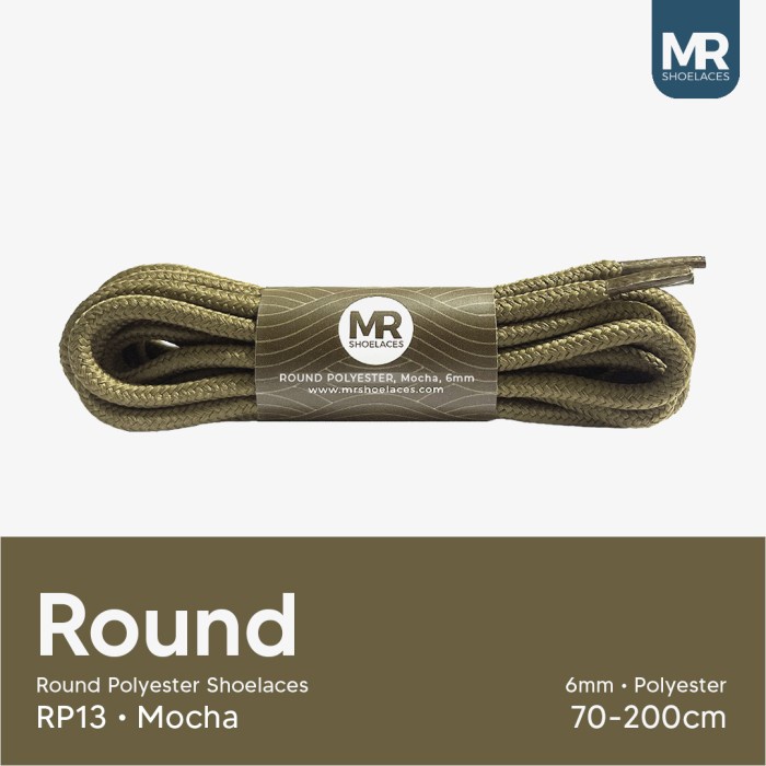 MR Shoelaces RP13 Mocha Moka Tali Sepatu Bulat Round 6mm  70cm 80cm 90cm 100cm 120cm 150dm 180cm 200cm Tali Sepatu Bulat Polyester Premium