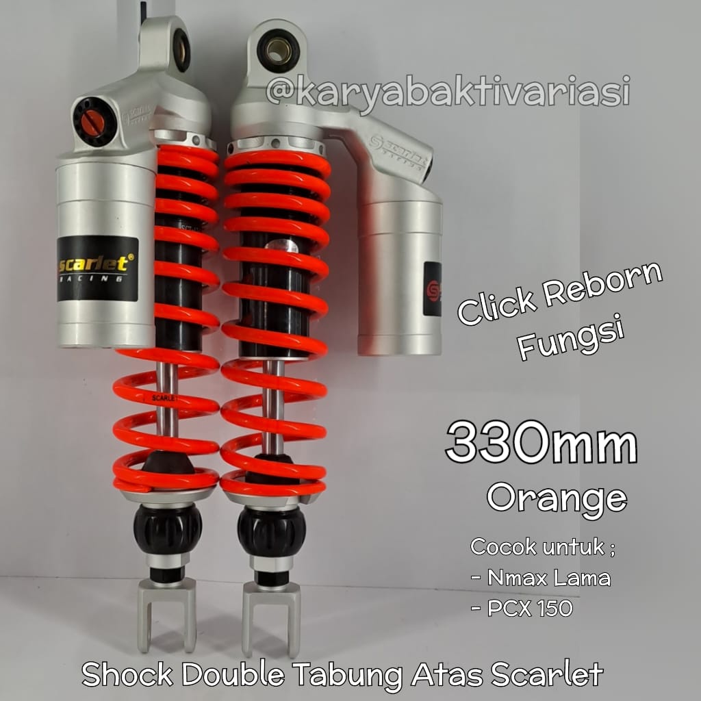 SHOCK DOUBLE SCARLET TABUNG ATAS 330MM CLICK REBORN ORANGE, FOR NMAX LAMA DAN PCX150