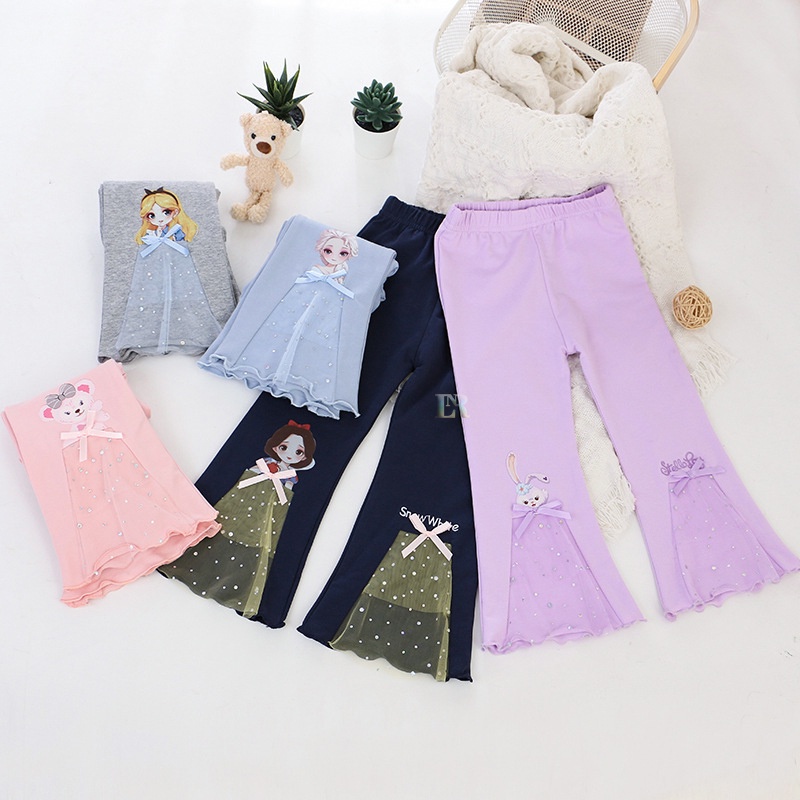 LNR Shop Legging Anak Perempuan Import 3D Motif Princess Frozen Elsa Alice Stella Lou Shellis May Celana Panjang Ketat Cutbray Skinny Autumn Kids Clothes Hot Pants Cartoon Stretch Bahan Katun Elastis Lejing Lejjing