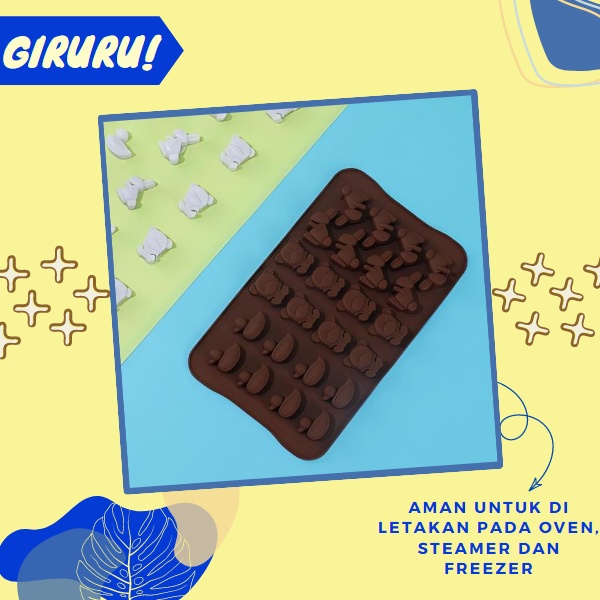 Cetakan Coklat Bentuk Bebek, Beruang, dan Kelinci / Cetakan Silikon karakter aneka bentuk hewan / Cetakan Silikon 24 Grid Silicone Baking Chocolate Molds