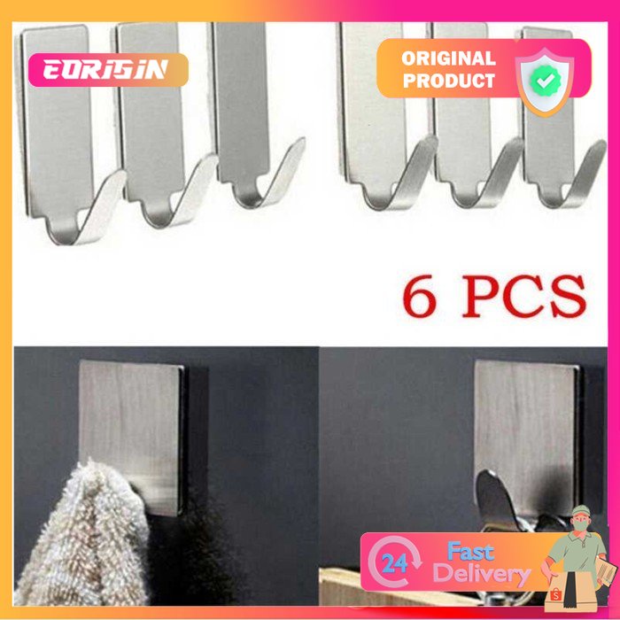 Taffware 6 PCS Gantungan Dinding Serba Guna Adhesive Cantolan Baju dll