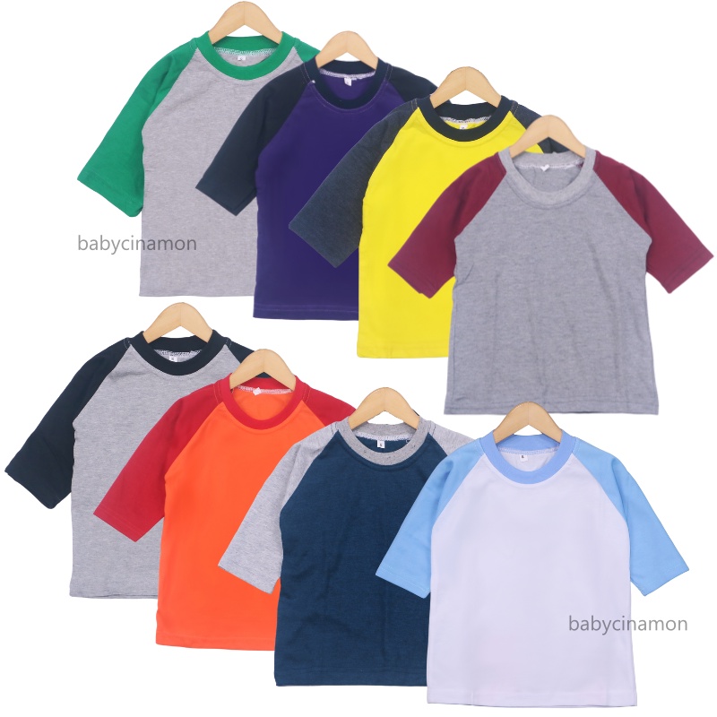 Kaos Reglan POLOS uk Bayi - 8 Tahun / Baju Lengan Panjang 3/4 Anak Laki Perempuan Atasan Oblong Murah