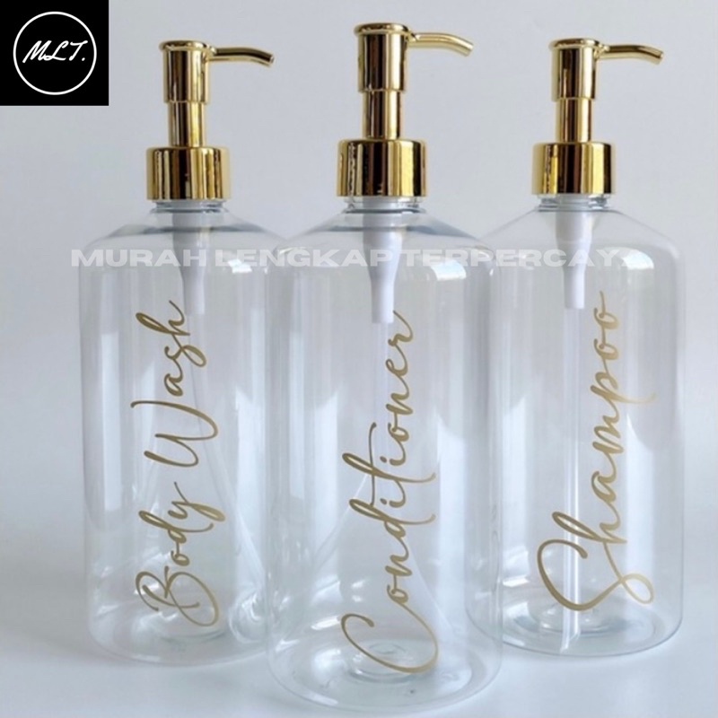 BOTOL BENING 24 500ML GOLD LUXURY CLIP OIL PUMP LOCK AESTHETIC BOTTLE MINIMALIST REFILL ORGANIZER TEMPAT WADAH PEMBERSIH KOSMETIK PET PLASTIK WADAH PLASTIK 500ML 500 ML TUTUP PUMP POMPA GOLD BENING CUSTOME SOUVENIR REFILL REFIL