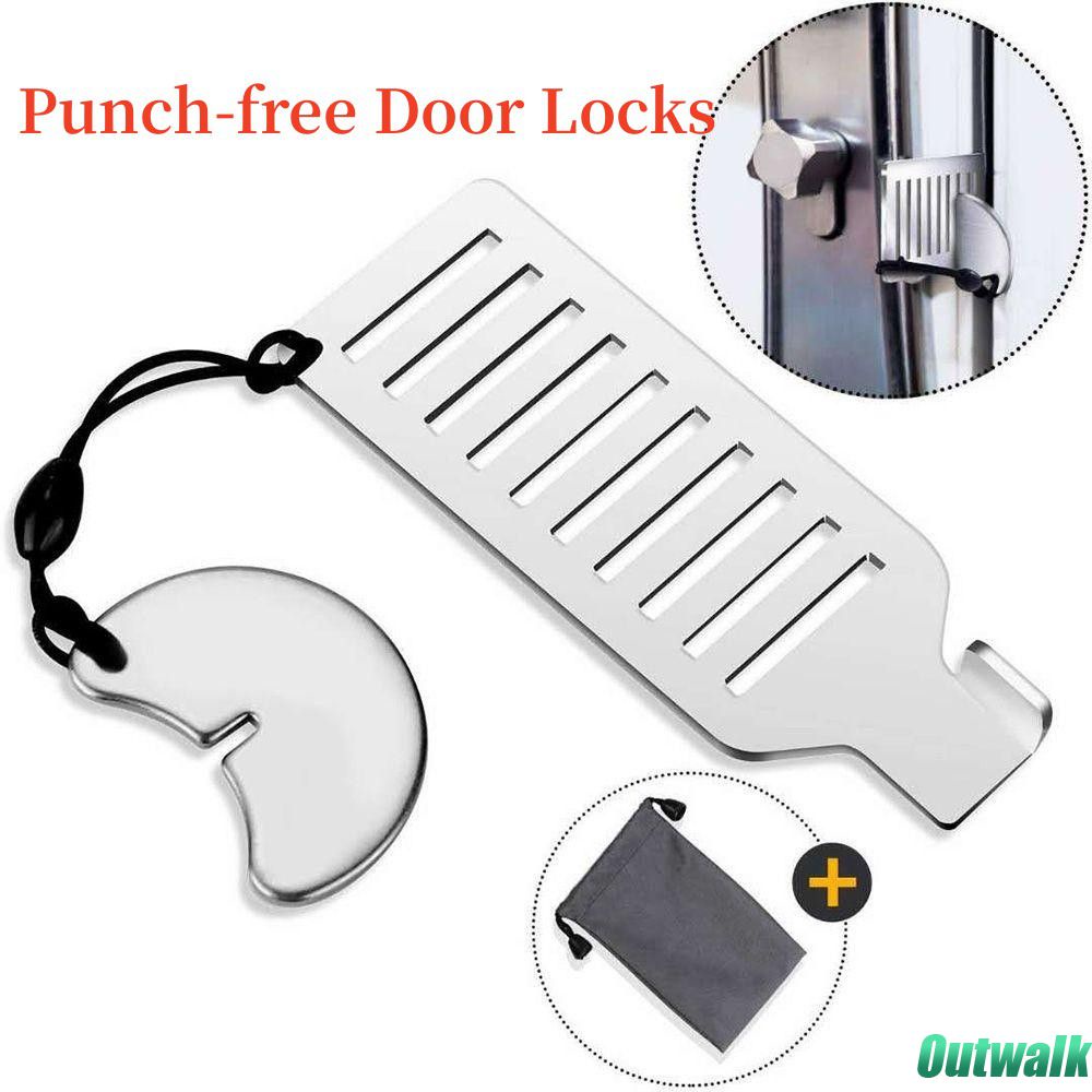 ღ Stainless Steel Keamanan Punch-Gratis Kunci Pintu Anti-Theft Door Berhenti Portable Stopper Pintu Kunci untuk Perjalanan hotel Motel Asrama Stopper