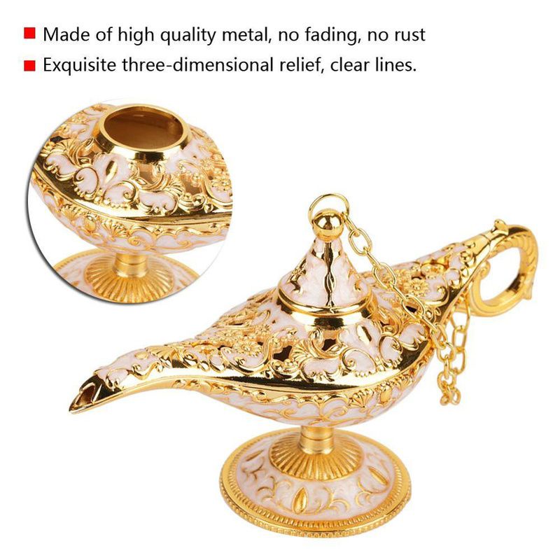 Magic Lampu Ajaib Metal Carved Hollow Lampu Aladdin Lamp Magic Genie Light Wishing Pot Decor