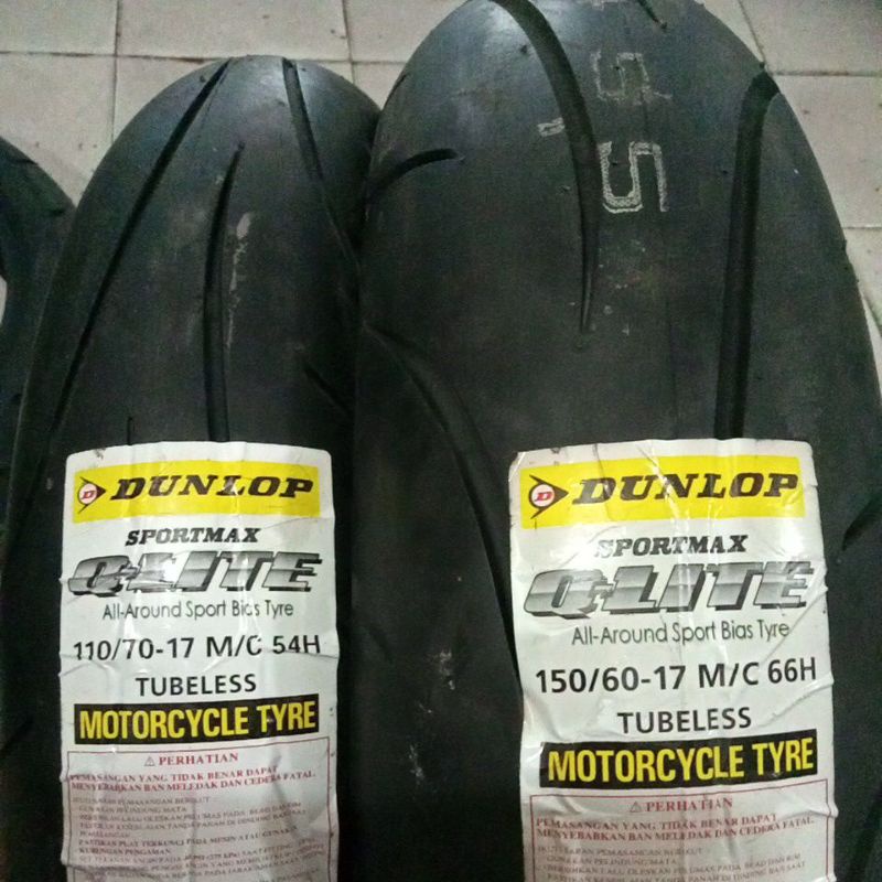 ban Dunlop Q-LITE import ring 17 sepasang depan dan belakang ukuran 110-70/17 dan 150-60/17