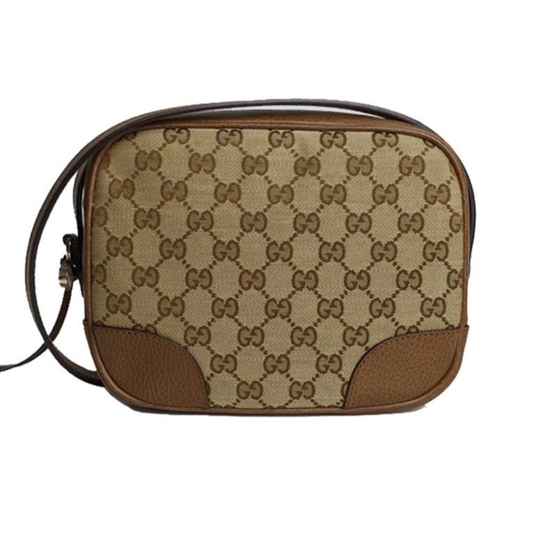 Gucci Beige Brown Canvas Leather GG Bree crossbody