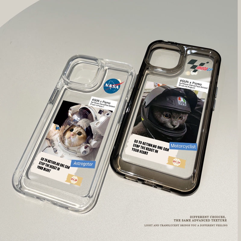 Casing Soft Phone Case Astronot Kucing Putih Kompatibel Untuk IPhone 14 13 12 11 Pro XS Max X XR 78 6 6S Plus Transparan Shockproof Casing TPU Cover