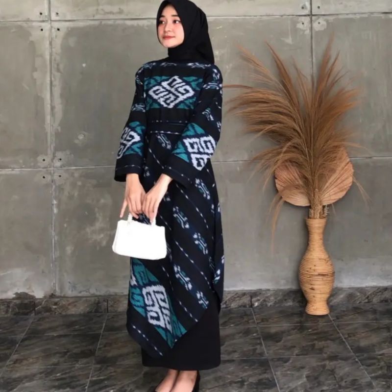 ready stok - gamis tenun Toraja - baju pesta - baju tenun modern - tenun etnik