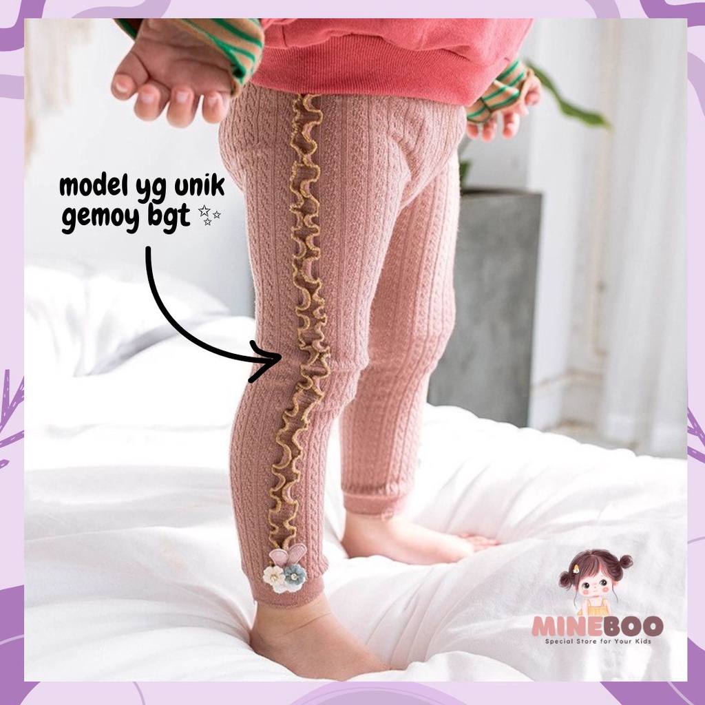 mineboo - LEGGING AILEEN 301 Legging Anak Bayi Perempuan Tebal Import Ruffle Bunga Bintang Kelinci