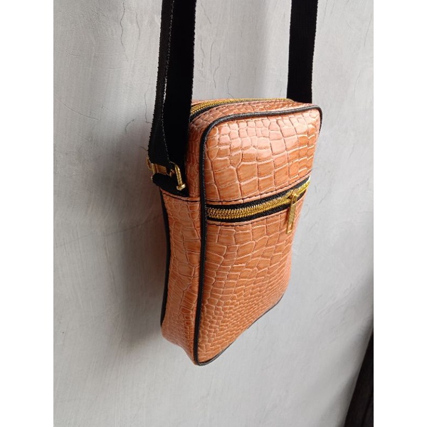 Tas selempang croco Zipper Gold TSC G Sling bag crocodile