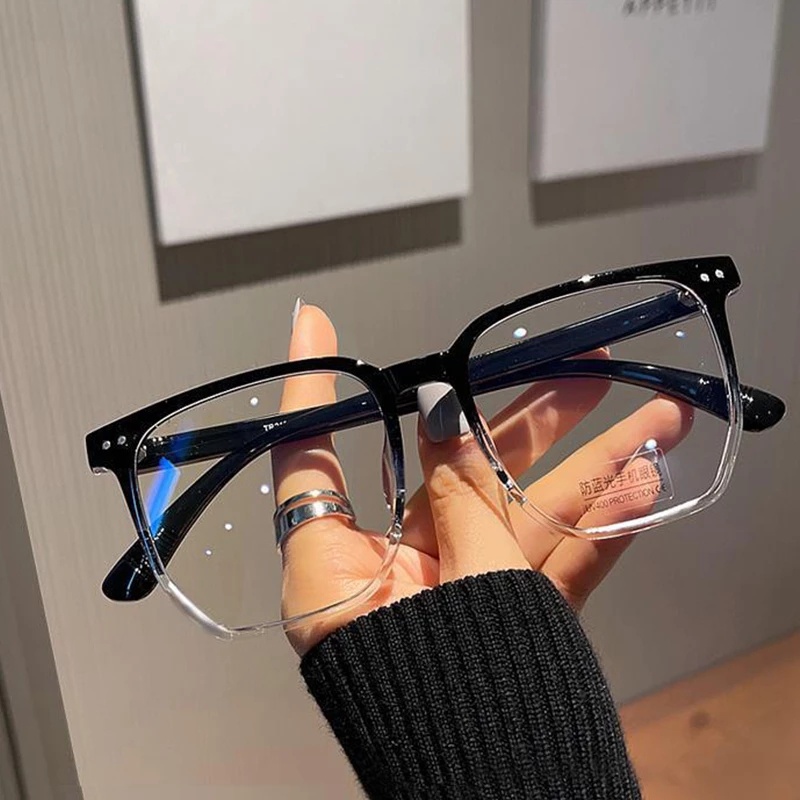 Retro Gradien Oversized Fashion Square Frame Eyeglasses Anti Blue Light Anti Silau Sinar UV Transparan Glassese Blocking Anti Eyetrain Kacamata Komputer Untuk Wanita Pria