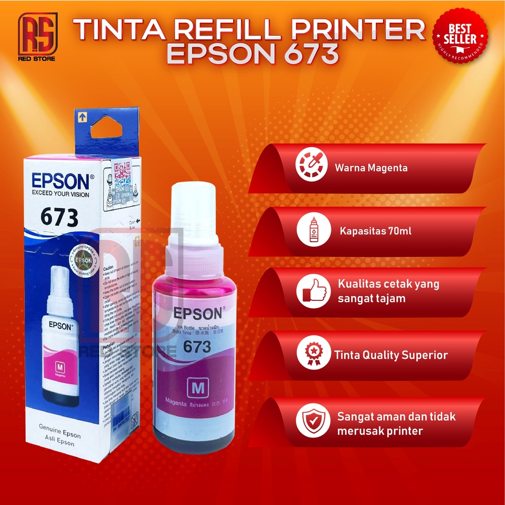 1 SET 6 PCS Tinta Epson 673 For Printer L800 L805 L805 L850 L1800 Kemasan Baru