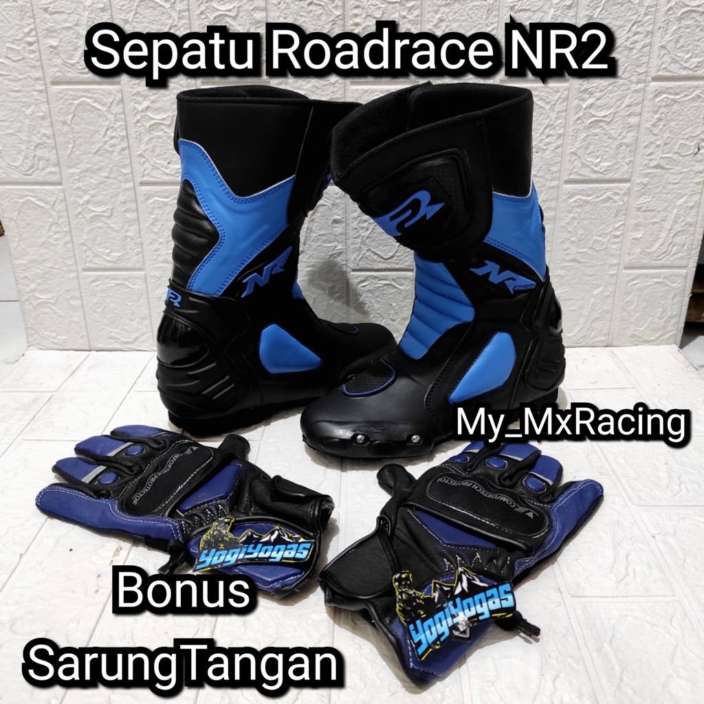 Sepatu roadrace bonus sarung tangan touring bots safety nr2 sepatu terlaris