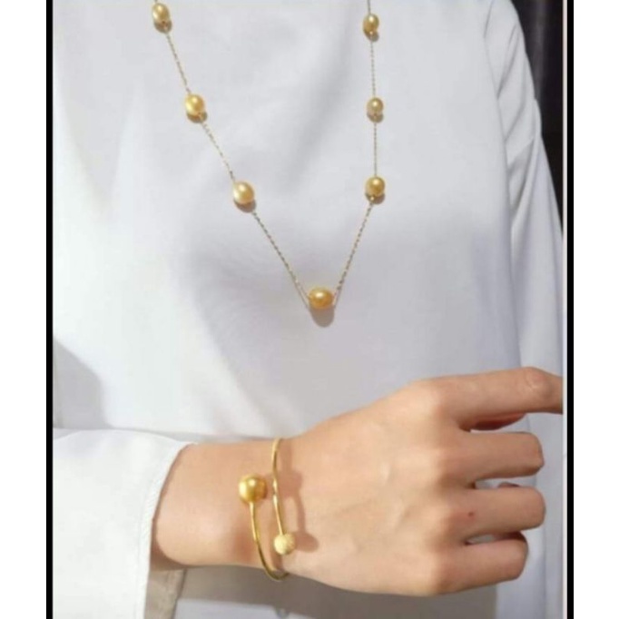 set perak crom emas set mutiara tawar kalung mutiara tawar gelang mutiara tawar perak lapis emas