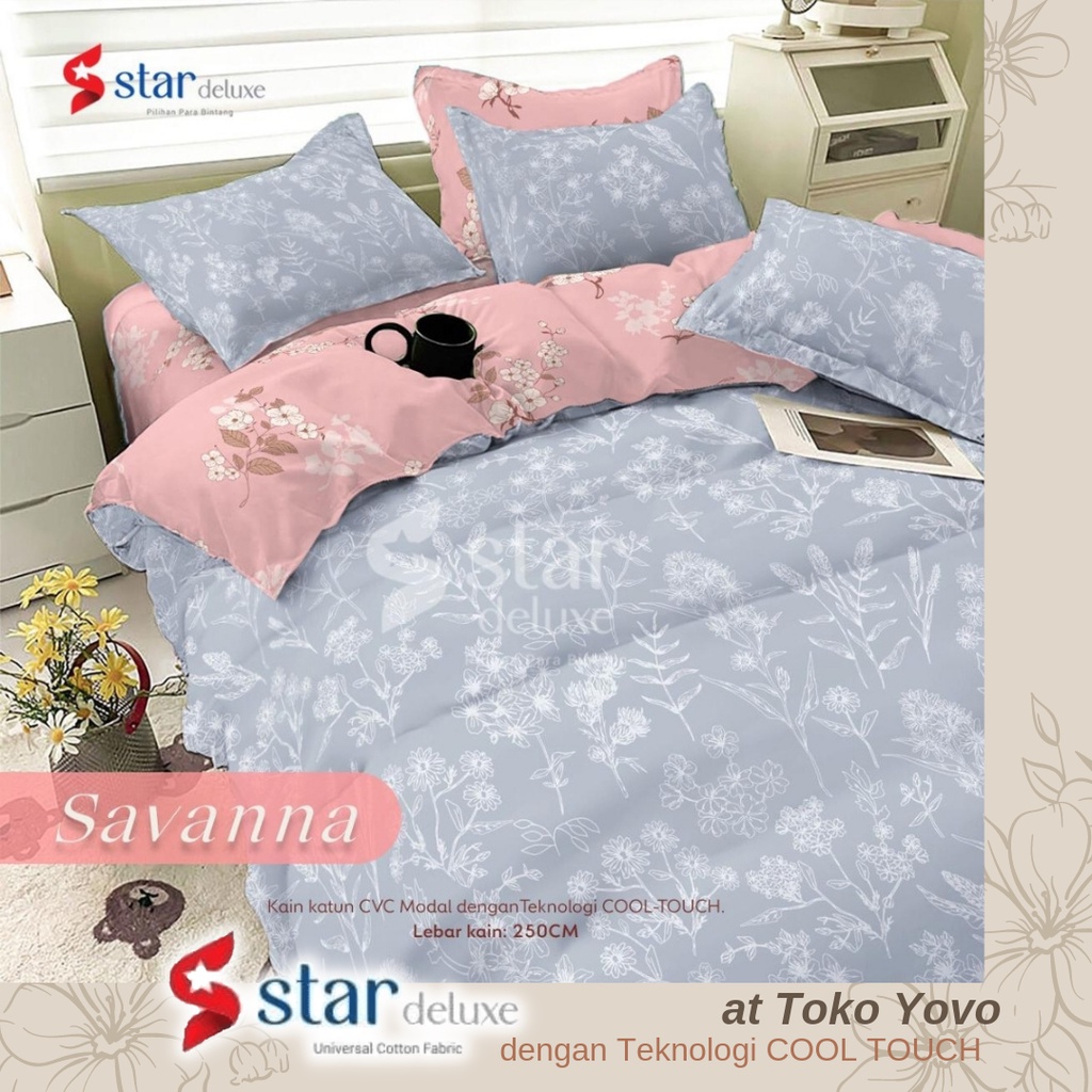 Sprei Katun Halus Star Savanna Bunga Flower Ungu Lilac Grey Seprei