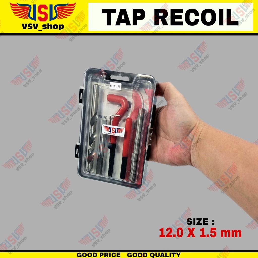 Thread Repair Kit Set M12x1.5 Tap recoil Helicoil Hand Tap Alat Memperbaiki Drat Rusak