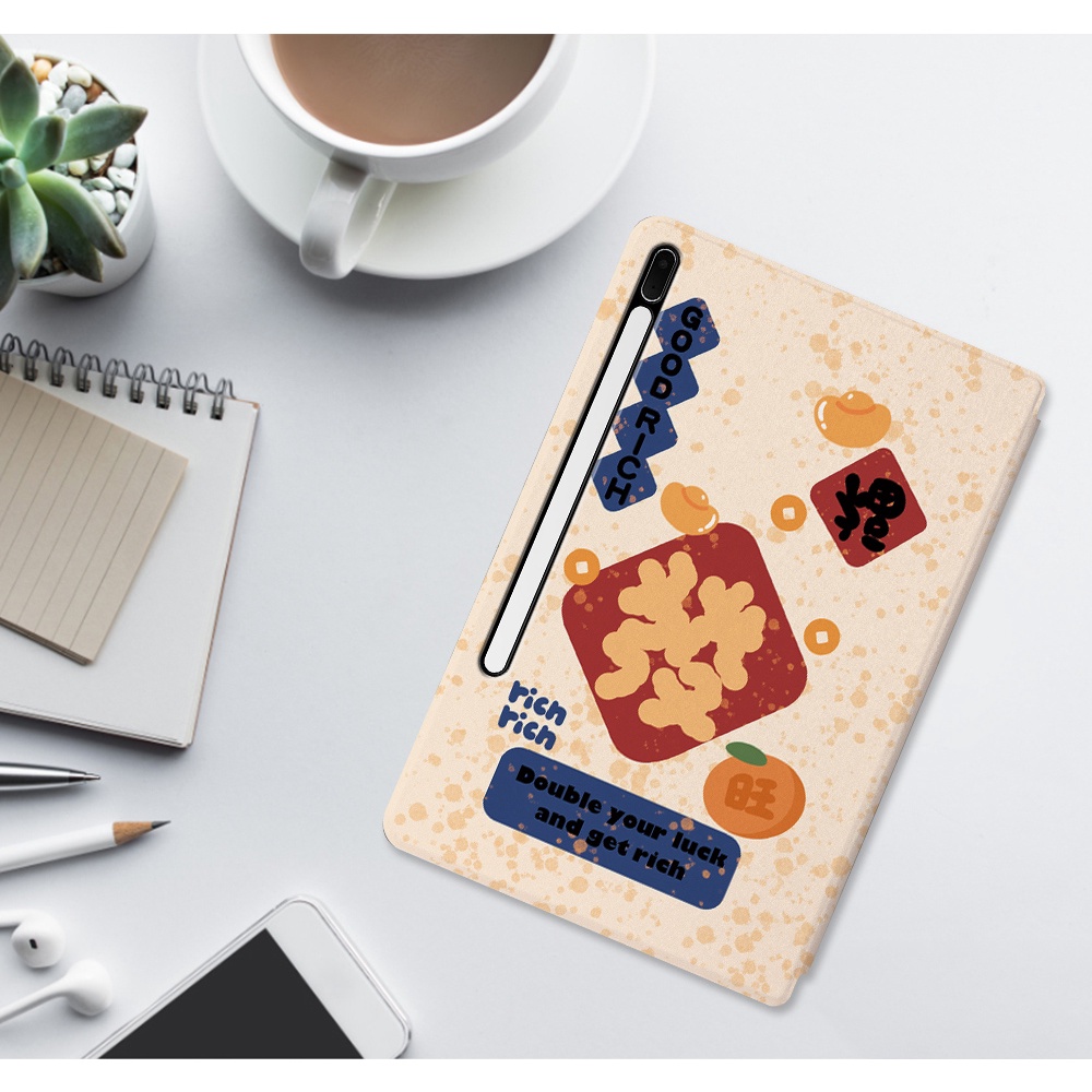 Untuk Samsung Galaxy Tab S8+S7+S7 FE S8 Plus 12.4 "SM-X800 SM-X806 SM-T730 SM-T733 SM-T736B SM-T970 SM-T976B Tablet Perlindungan Case NewYear Festival Kelinci Lucu Flip Stand Cover