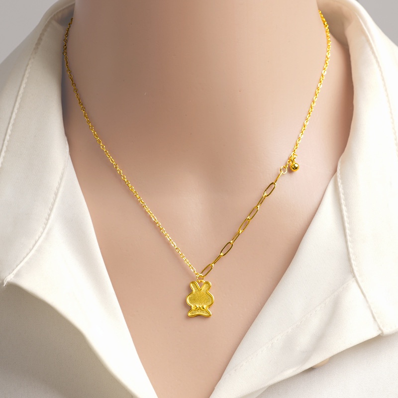 Goldkingdom Fashion Perhiasan Emas Asli Kadar 375 Bangkok Aksesoris Ready Stock Wanita Lucu Kartun Kelinci Kecil Gelang Minimalis Mewah Liontin Klavikula Kalung