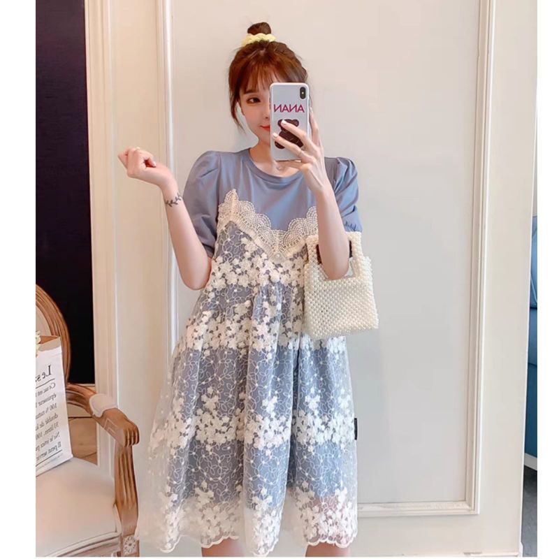 MDLV ~ 17330# Jocea Lace Layered Tee Dress Flower korea import
