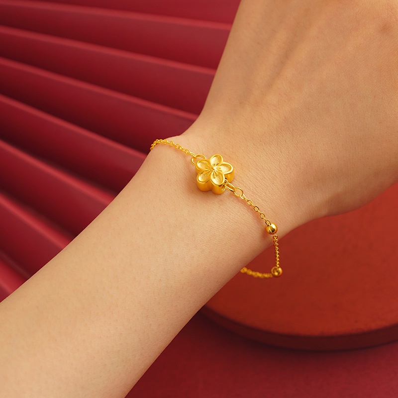 Goldkingdom Perhiasan Fashion Emas Asli Kadar 375 Bangkok Aksesoris Ready Stock Wanita Berlapis Emas Plum Gelang Kalung Liontin Wufu Yun Retro Kecerdikan