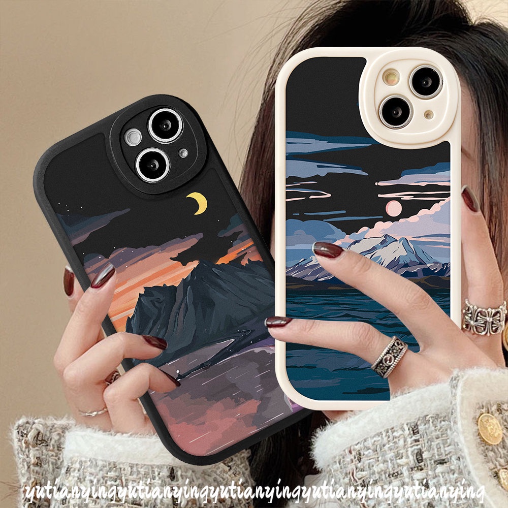 IPHONE Casing Hp Kompatibel Untuk Iphone7 8 6 6s Plus 11 Pro Max13 12 14 Pro Max14 Plus XR X XS MAX SE 2020 Pemandangan Matahari Terbenam Soft TPU Snow Mountain Lovers Cover