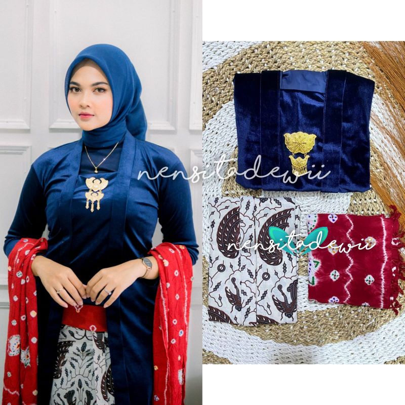 [1 Set, LN01C] Kebaya Panjang, Jarik Instan + Selendang Jumputan / Model Pramudita