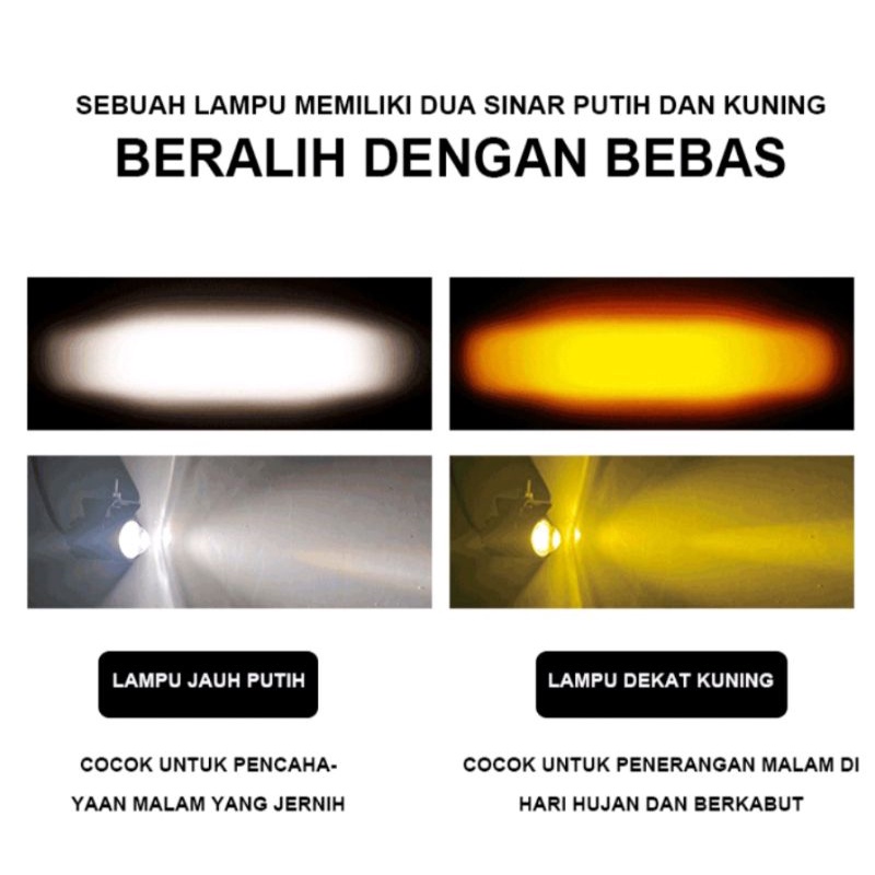 Lampu tembak D2 LED mini 2 warna laser high low putih kuning waterproof