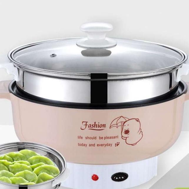 Murah Istimewa Panci Kapasitas Besar Listrik Multifungsi Free kukusan / Steamer Stainless Lapis Keramik Teflon 2,4 L