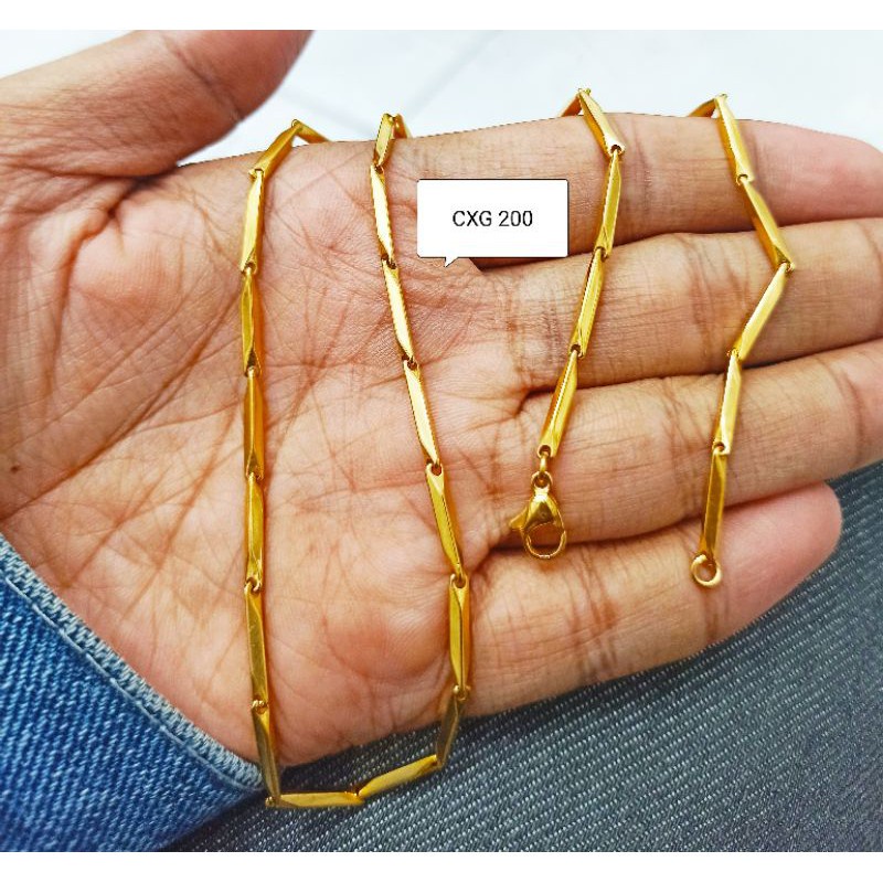TERLARIS KALUNG TITANIUM MODEL PADI WARNA EMAS CXG 200