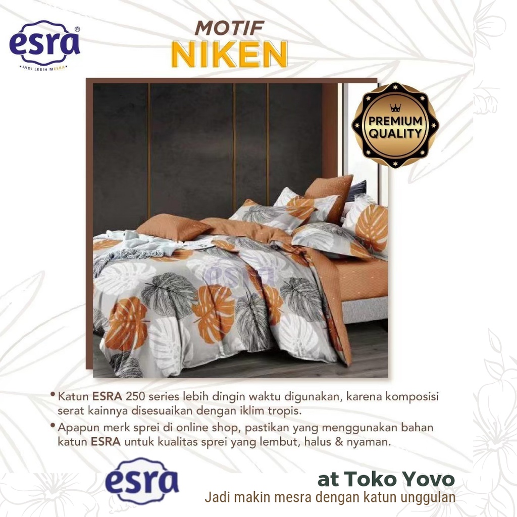 Sprei Katun Halus Pria Esra Niken Daun Grey Coklat Putih Brown Seprei