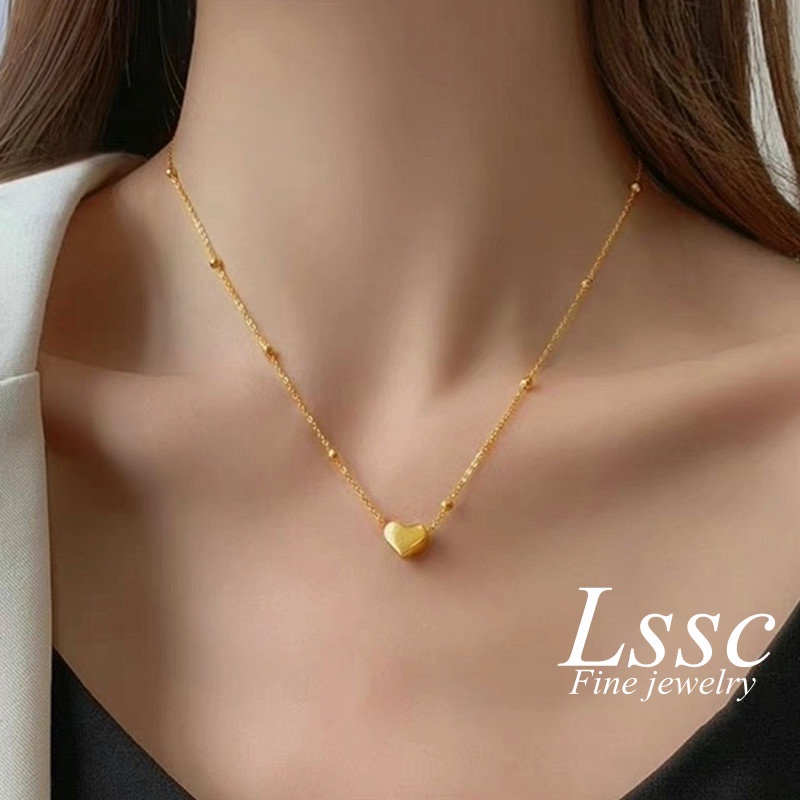 Kalung Titanium Wanita Anti Karat Hati Manik Cantik Emas 18K Perhiasan Aksesoris Korea