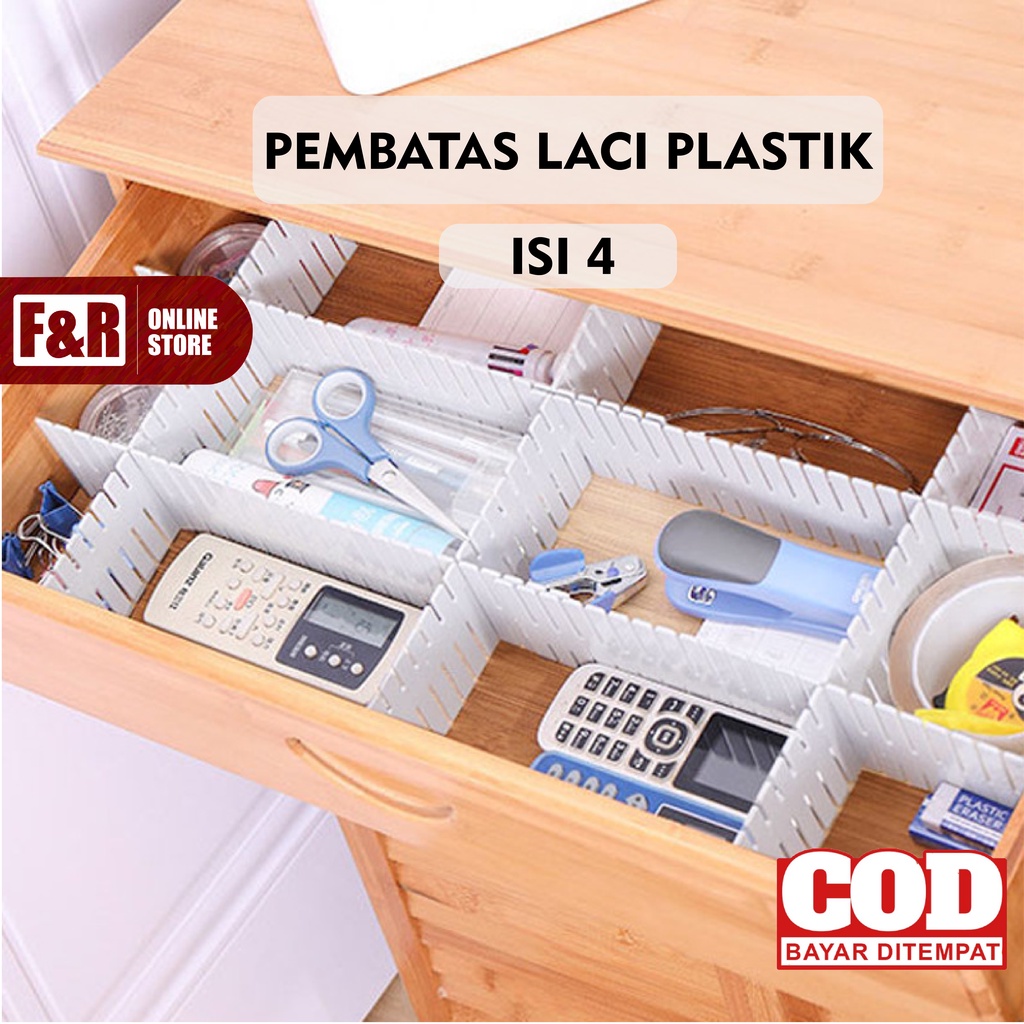 Partisi Pembatas Laci Plastik Isi 4 DIY Drawer Partition Divider