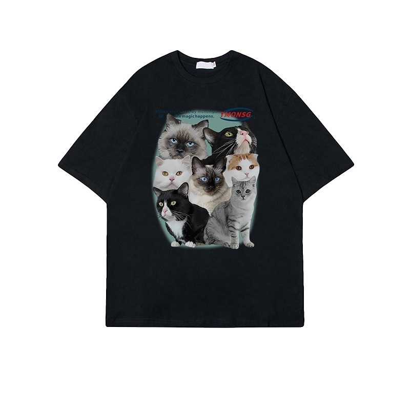 [chaoo.id]Cat Kaos Lengan Pendek Cream Atasan Wanita Oversize Printed T-shirt Kekinian Korean Style/kaos jumbo