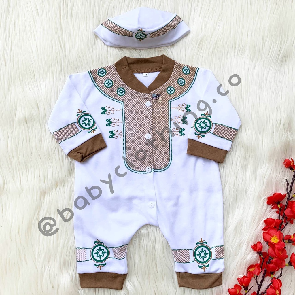 Koko romper bayi laki-laki dapat peci keren pergi lebaran fashion anak cowok baby boy murah -ABI