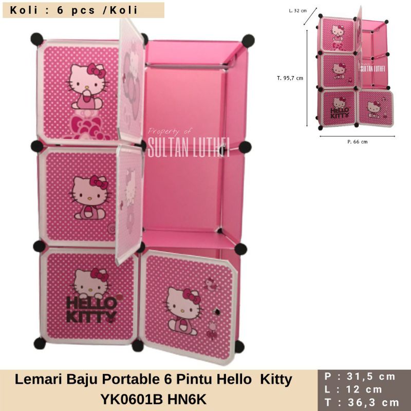 Lemari Baju Portable 6 Pintu Hello Kitty