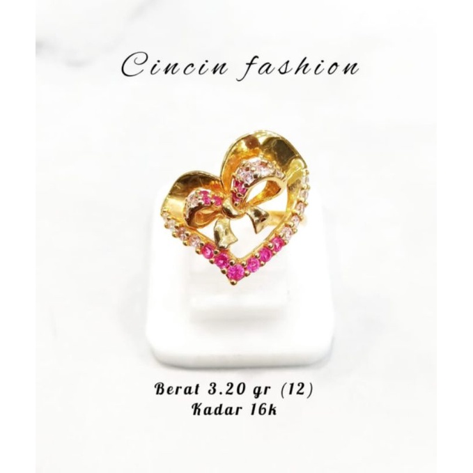 Cincin emas 70 pita hati pink