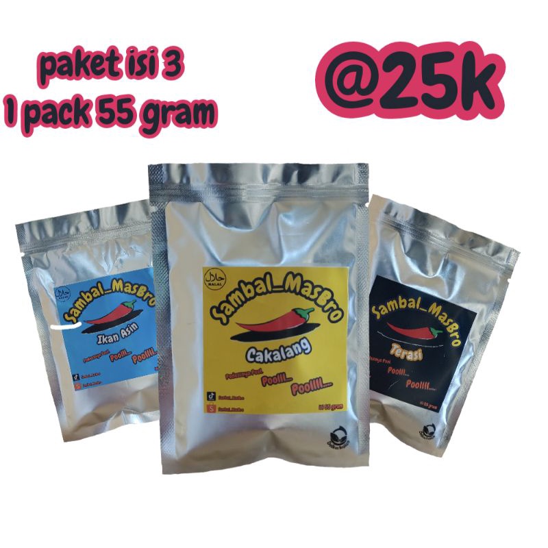 

sambal masbro paket isi 3 pack | sambal cakalang | sambal terasi | sambal ikan asin