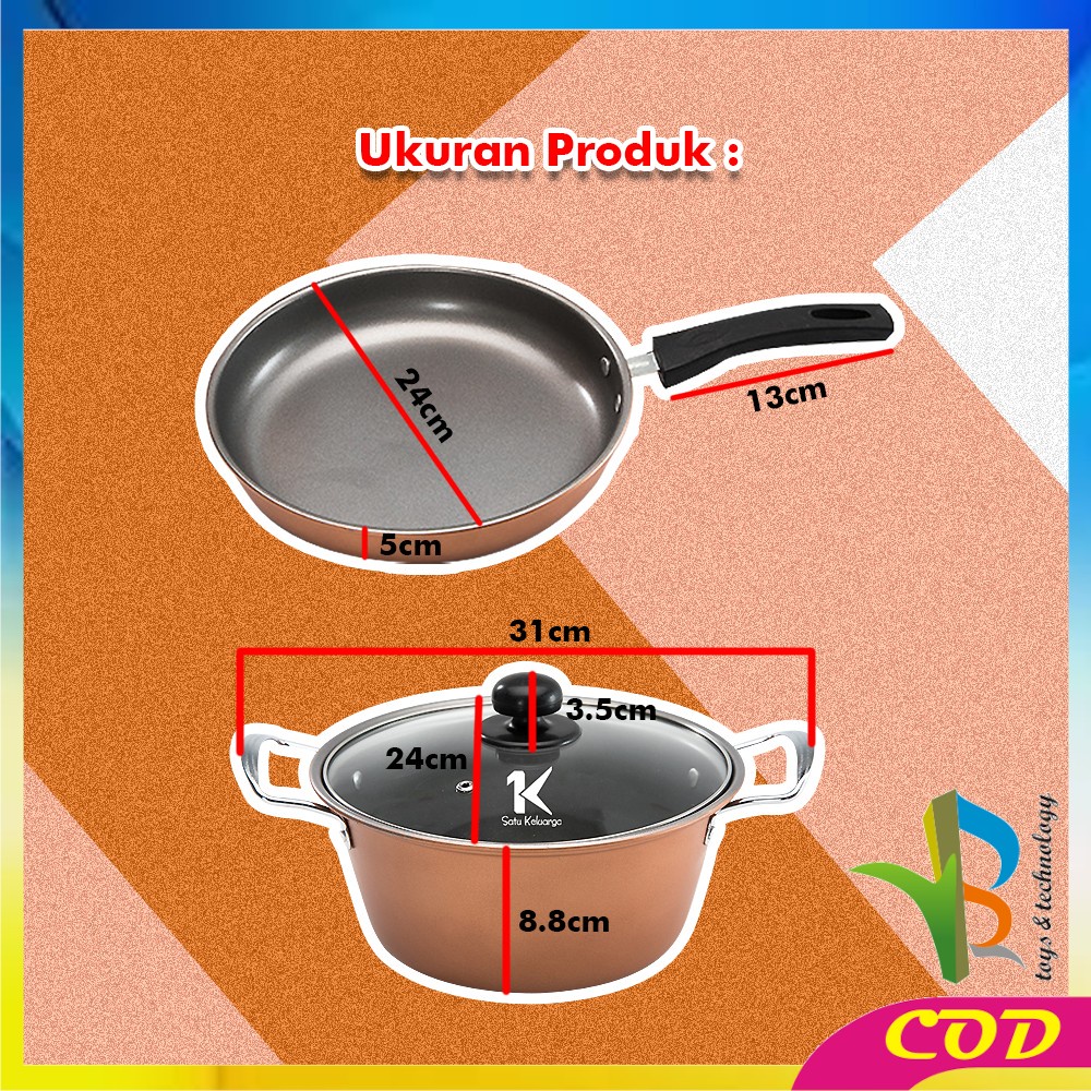 RB-C501 Panci Wajan Teflon Set isi 3 pcs Penggorengan Set Anti Lengket Pegangan Anti Panas Panci Set Cookware Masak