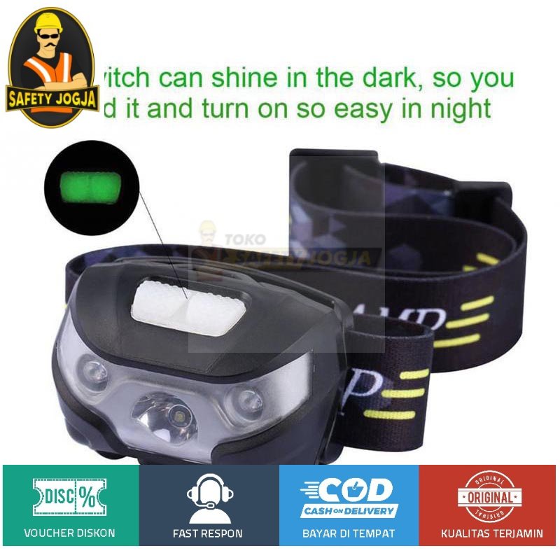 TaffLED Headlamp Flashlight Rechargeable USB plus Motion Sensor Z20T19 black