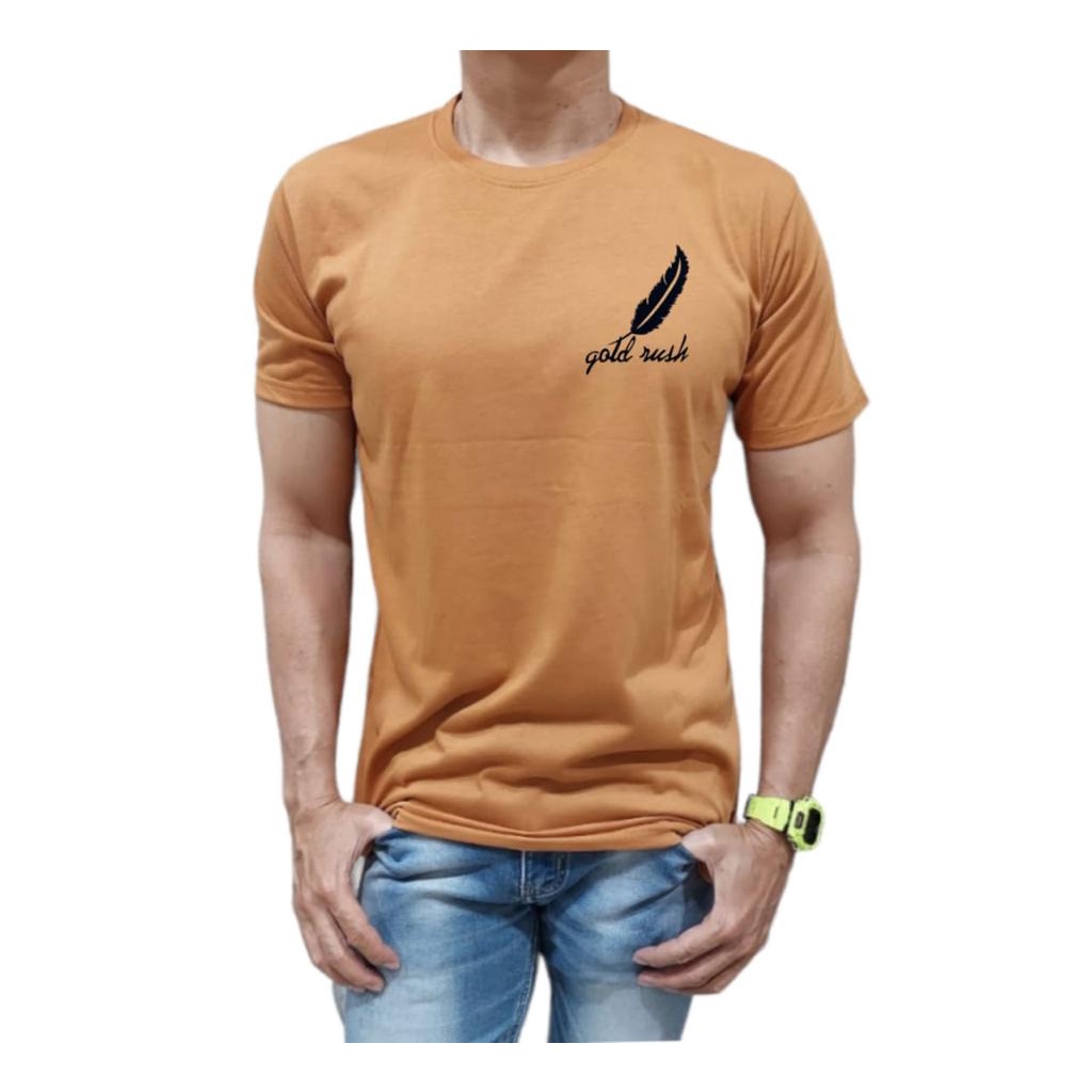 KAOS BAHAN KATUN KUALITAS PREMIUM MODEL BULU AYAM GOLD RUSH NYAMAN DIPAKAI