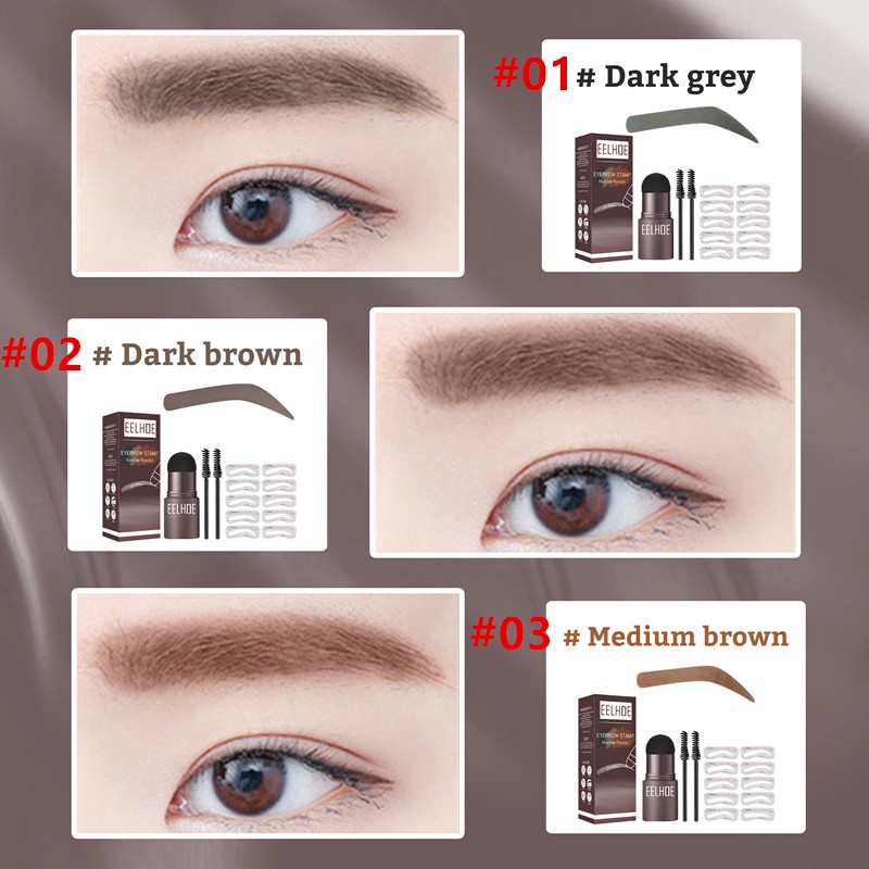 【READY STOCK】EELHOE Eyebrow Powder Eyebrow Stamp Sikat Alis Bubuk Alis Stempel Alis Waterproof dengan 10 Model Cetakan Alis