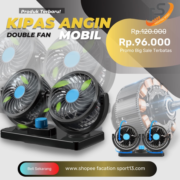 Kipas Angin Mobil 12 Volt Kipas Angin Mini Mobil Truk Double Fan Blower USB Pengganti AC F3