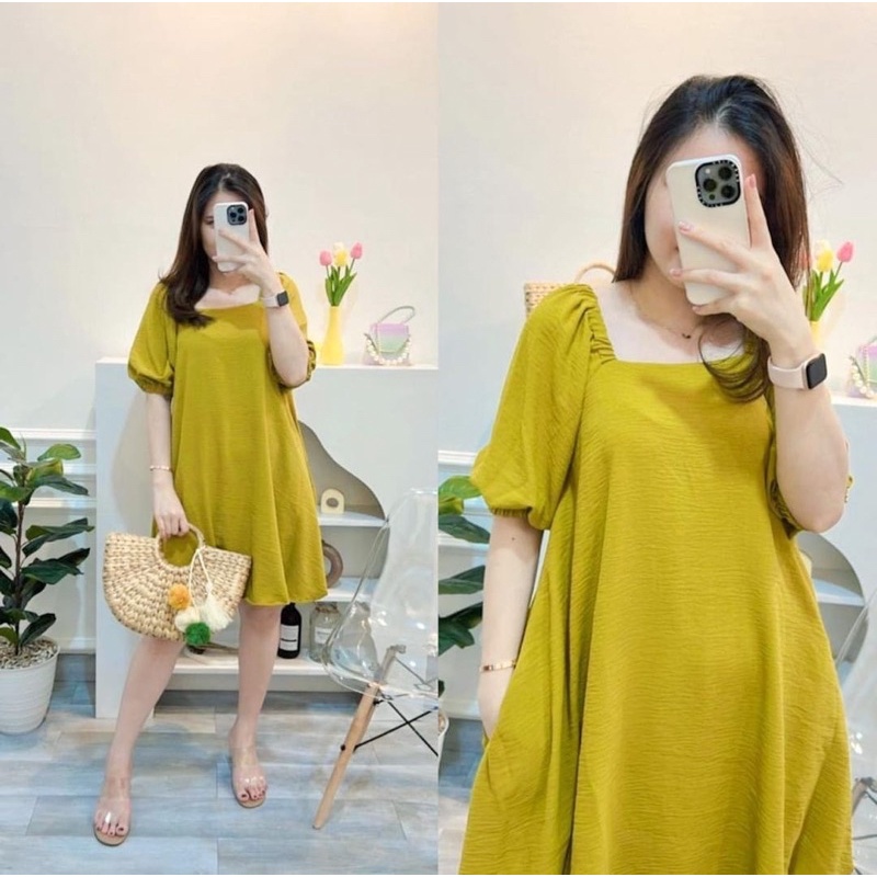 Delivia Dress Wanita Crinkle Daster Terusan Lengan Puff LD 110