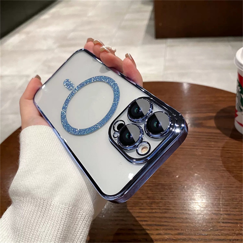 Casing Lensa Perlindungan Kamera Mewah Untuk iPhone 14 Pro Max Plus Case13 12 Pro Max14 Plus Cincin Magnetik glitter Canggih Tertutup Penuh Perlindungan shockproof Transparan soft case