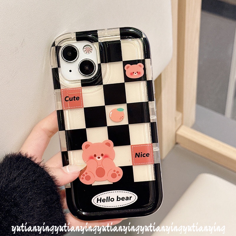 Case Kotak-Kotak Kompatibel Untuk iPhone 7Plus 8Plus 11 14 13 12 Pro MAX XR 7 8 6 6S Plus X XS MAX Beruang Lucu Kelinci Shockproof Airbag Lembut TPU Lovers Phone Case