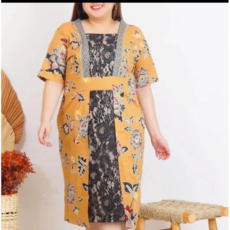 dress batik super jumbo/dress batik premium/dress batik brokat jumbo