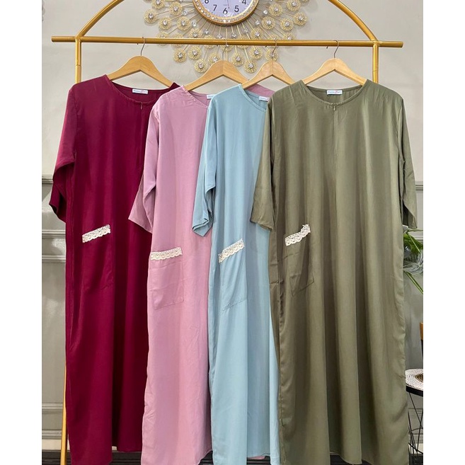 Daster Premium - Daster renda polos MZ rayon twill adem lengan tigaperempat warna pastel - Daster Murah