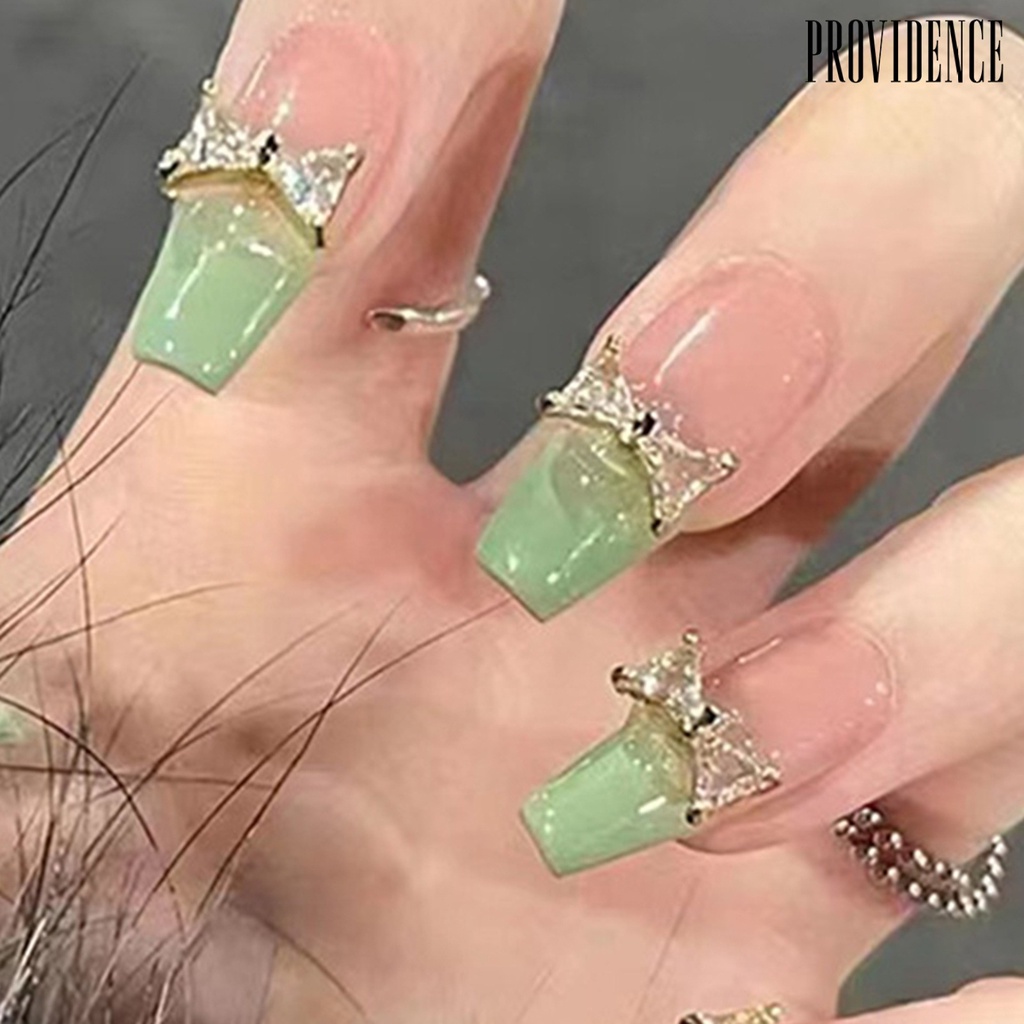 Providence 1set Balet Kuku Palsu Mempesona Efek Visual Mudah Dilepas Penuh Penutup DIY Gaya Panjang Stick on Green Ikatan Simpul Manicure Tips Nail Salon Supply